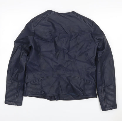 TU Women Blue Size 12 Faux Leather Biker Jacket Zip Pockets