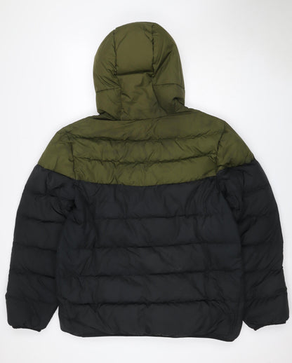 Nike Men’s Black Khaki L Hooded Puffer Jacket Quilted Logo