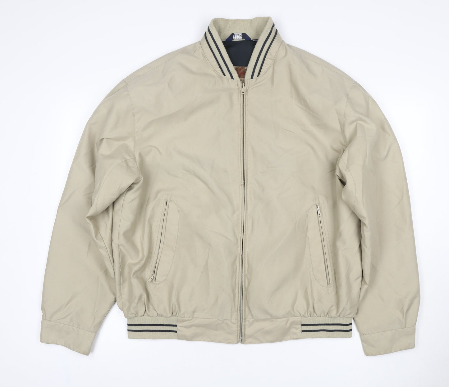 MAN Mens Beige M Bomber Jacket Full Zip Striped Collar