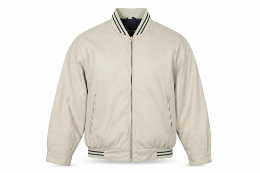MAN Mens Beige M Bomber Jacket Full Zip Striped Collar