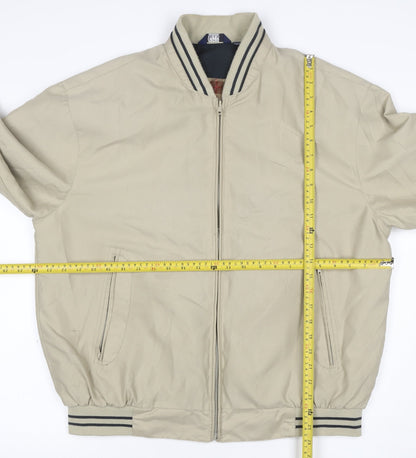 MAN Mens Beige M Bomber Jacket Full Zip Striped Collar