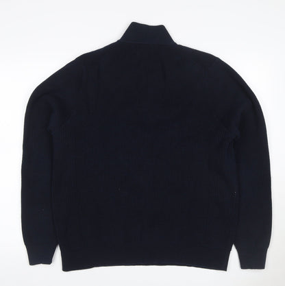 Marks & Spencer Men Blue XL 1/4 Zip Rib Knit Jumper