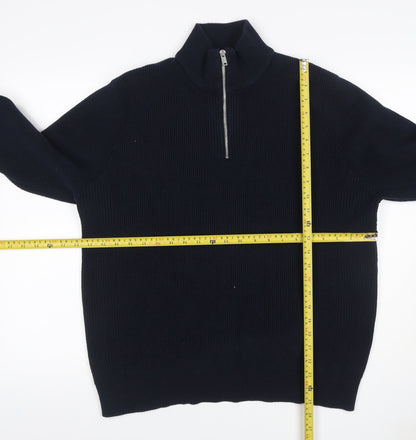 Marks & Spencer Men Blue XL 1/4 Zip Rib Knit Jumper