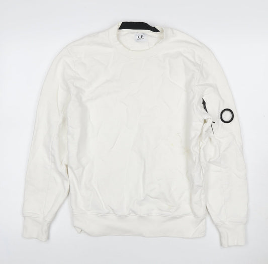 C.P. Company Men’s White S Crew Neck Sweatshirt Lens Pocket Pullover