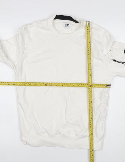 C.P. Company Men’s White S Crew Neck Sweatshirt Lens Pocket Pullover