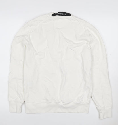 C.P. Company Men’s White S Crew Neck Sweatshirt Lens Pocket Pullover