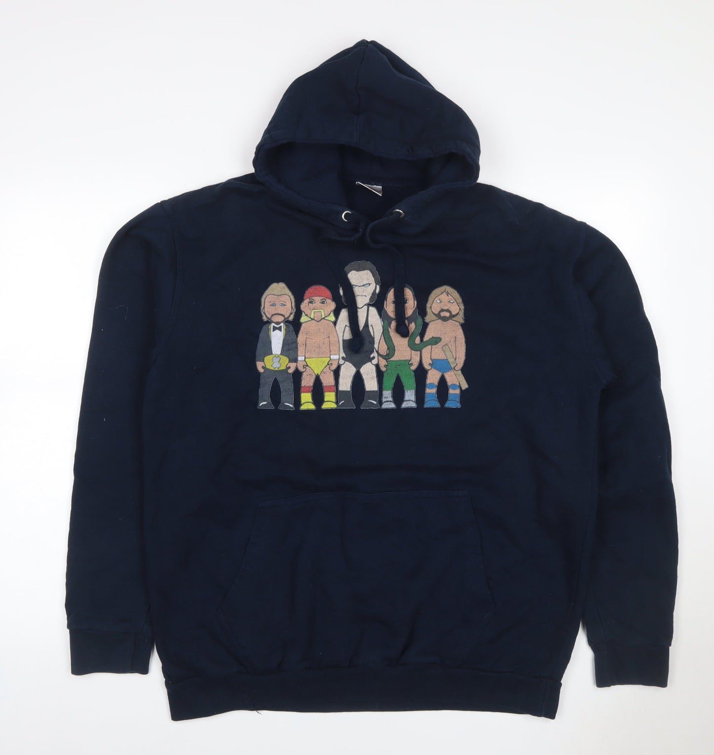 Stars & Stripes Men’s Blue XL Pullover Hoodie Cartoon Wrestling Graphic