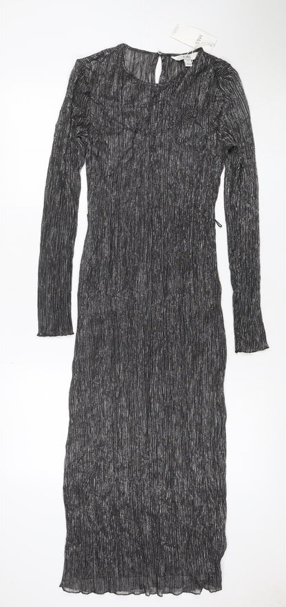 Marks and Spencer Women Black Glitter Long Shift Dress UK 10