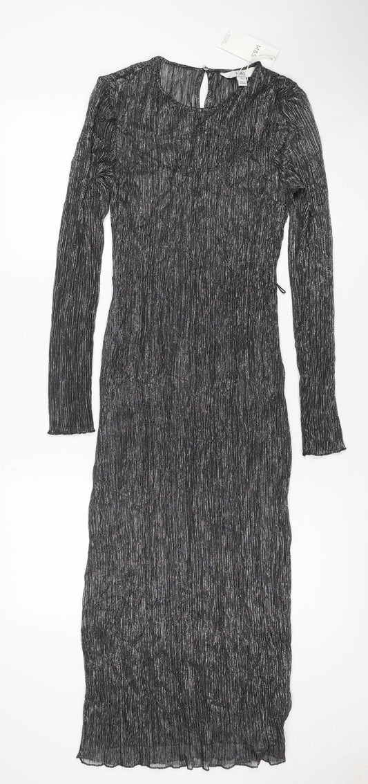 Marks and Spencer Women Black Glitter Long Shift Dress UK 10