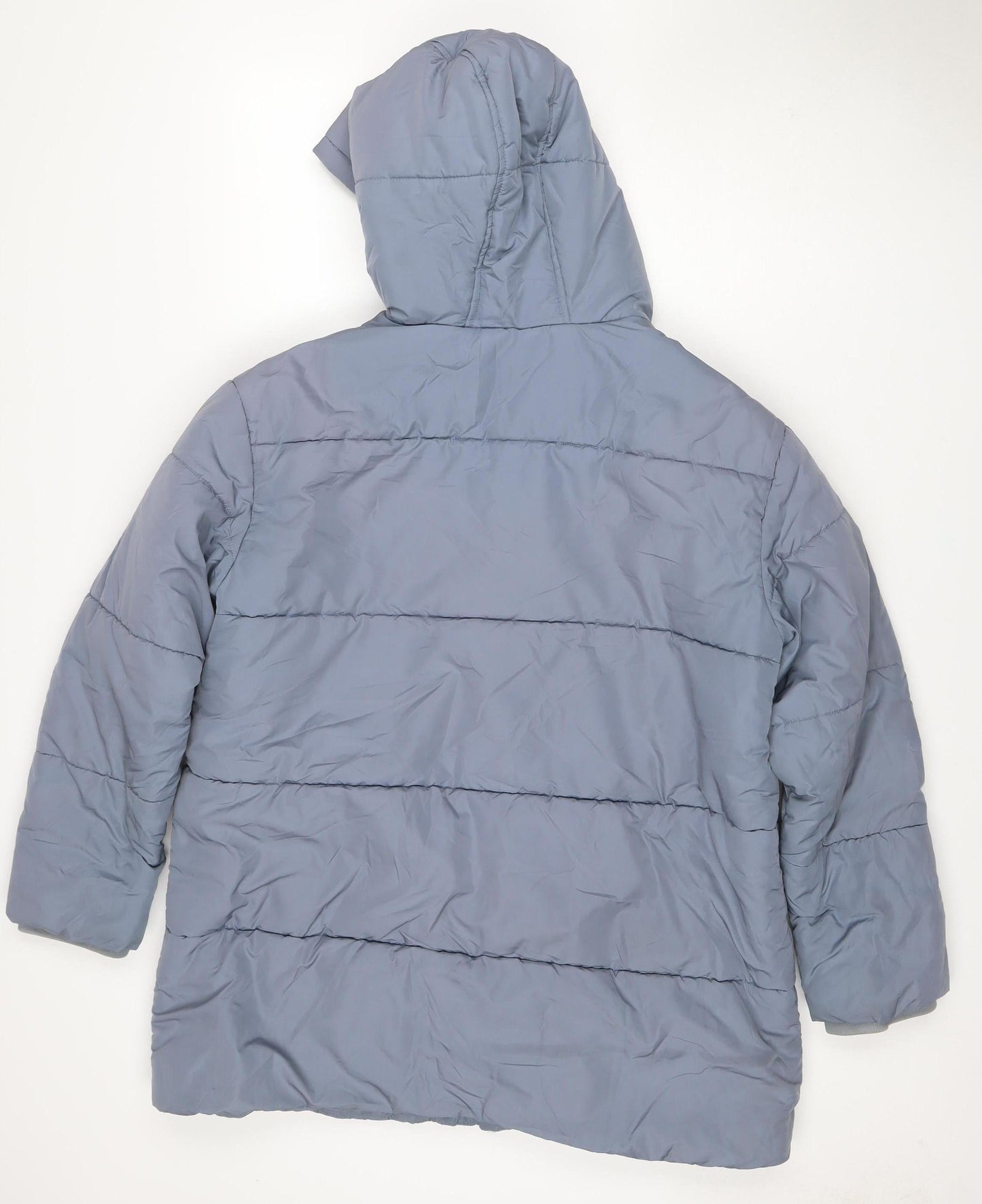 M&S Women Blue UK 14 Hooded Quilted Puffer Jacket Snap Front