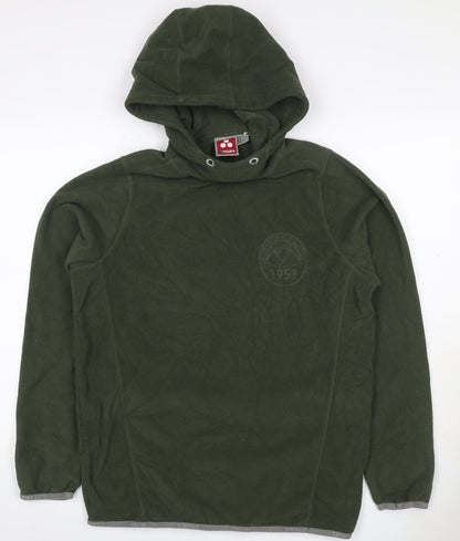 JOG24 Men’s Green M Pullover Fleece Hoodie Embossed Logo Long Sleeve
