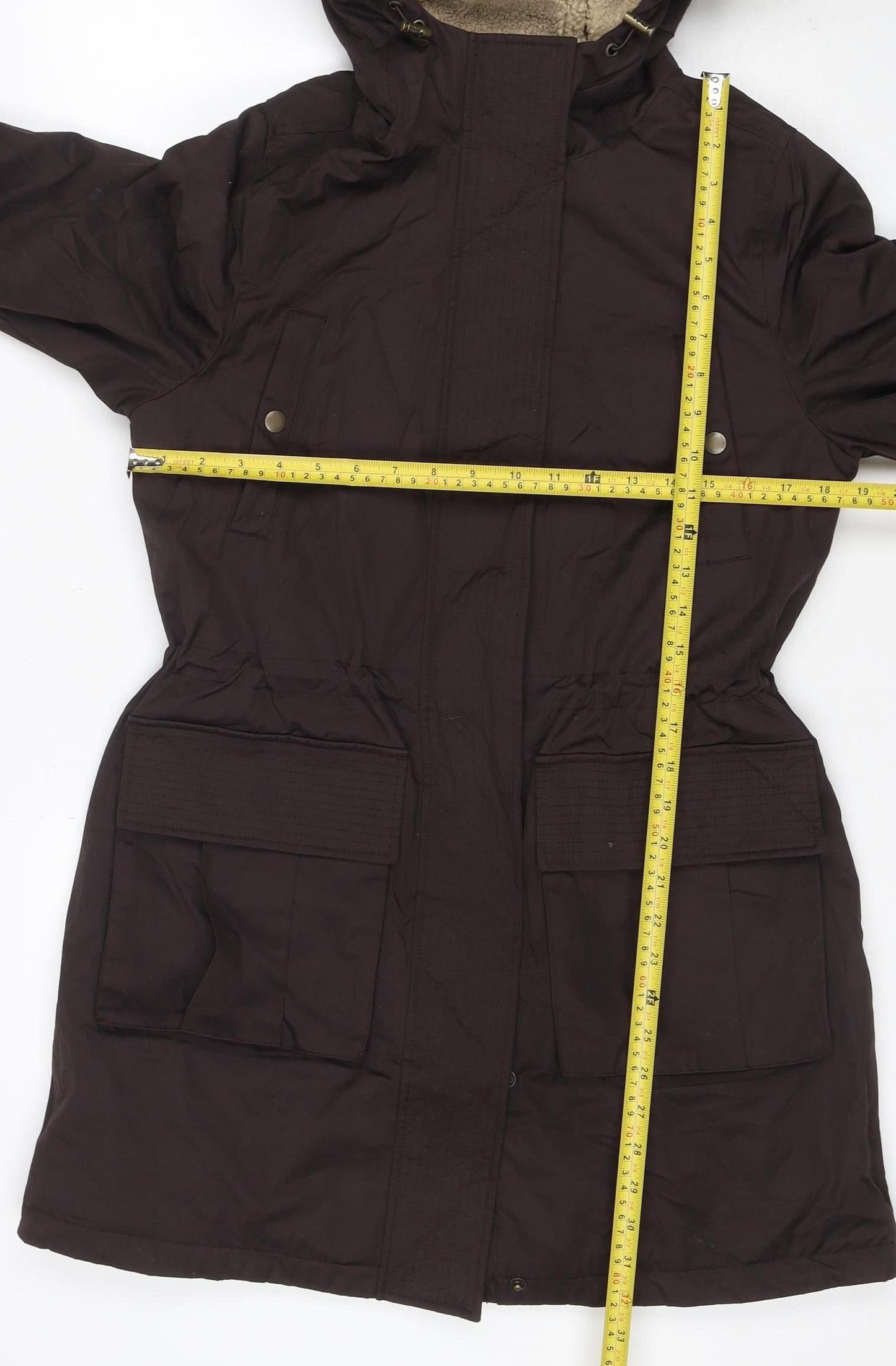 FatFace Women Brown UK 8 Hooded Parka Sherpa Lined Cotton Blend