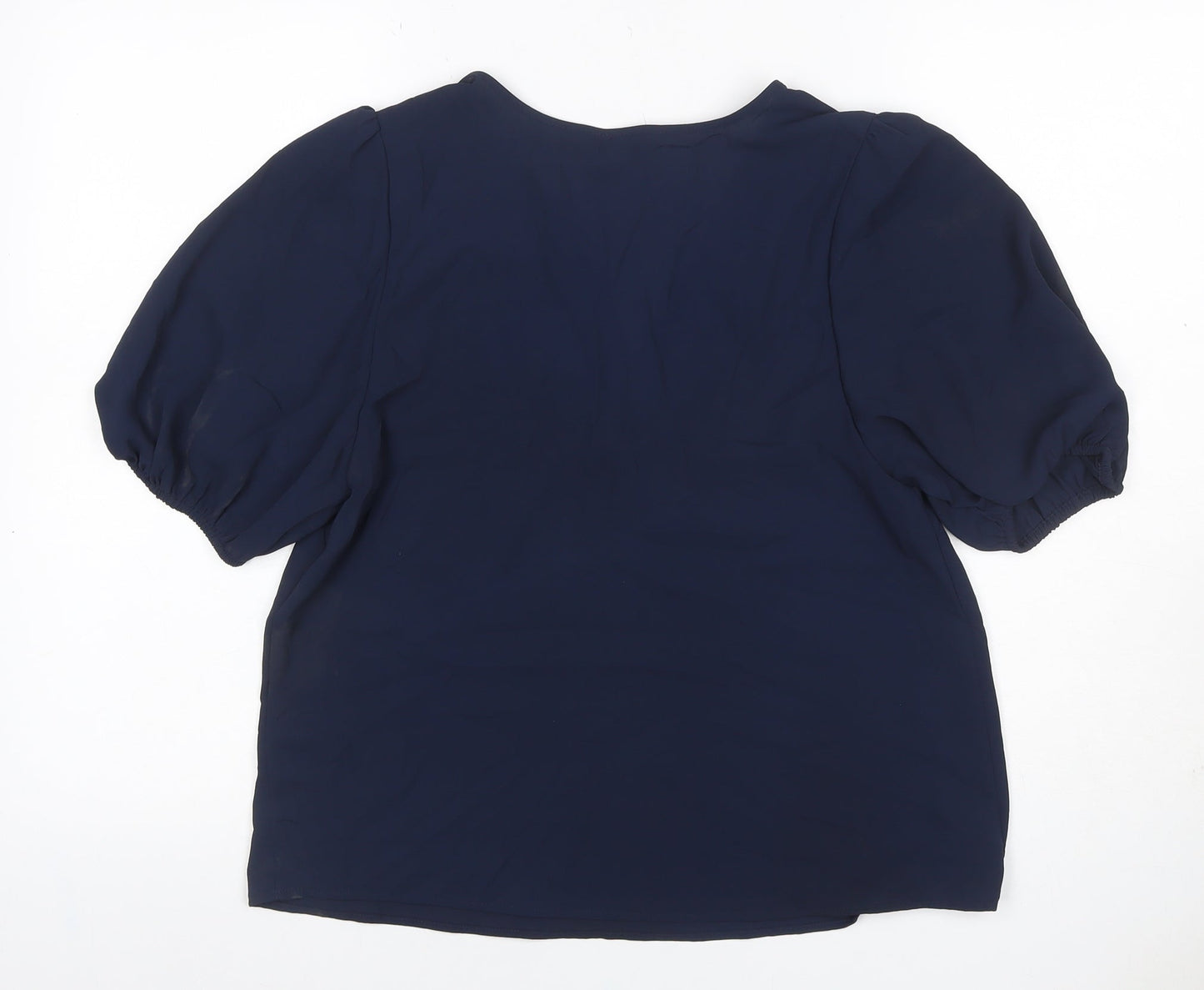 Marks and Spencer Women Blue Size 10 V-Neck Puff Sleeve Blouse