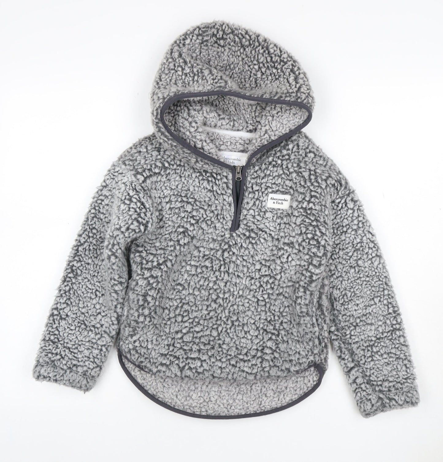 Abercrombie & Fitch Girls Grey 7-8 Years Sherpa Fleece 1/4 Zip Hoodie