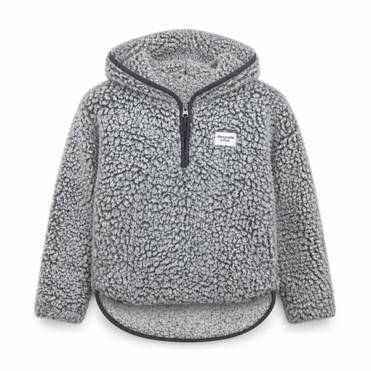 Abercrombie & Fitch Girls Grey 7-8 Years Sherpa Fleece 1/4 Zip Hoodie
