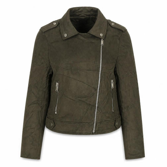 Primark Women’s Green UK 12 Faux Suede Biker Jacket Zip