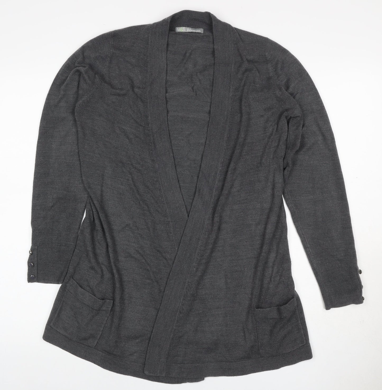 Marks and Spencer Women Grey Size 12 Open Knit Cardigan Pockets
