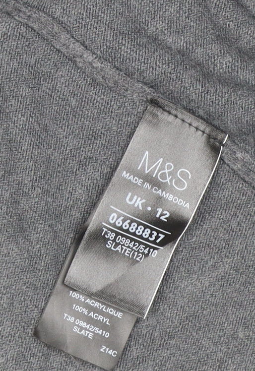 Marks and Spencer Women Grey Size 12 Open Knit Cardigan Pockets