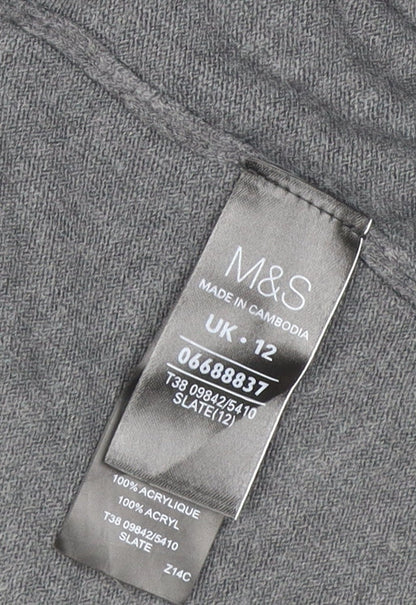 Marks and Spencer Women Grey Size 12 Open Knit Cardigan Pockets