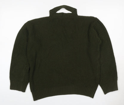 QED London Women’s Green L Chunky Knit V-Neck Choker Jumper