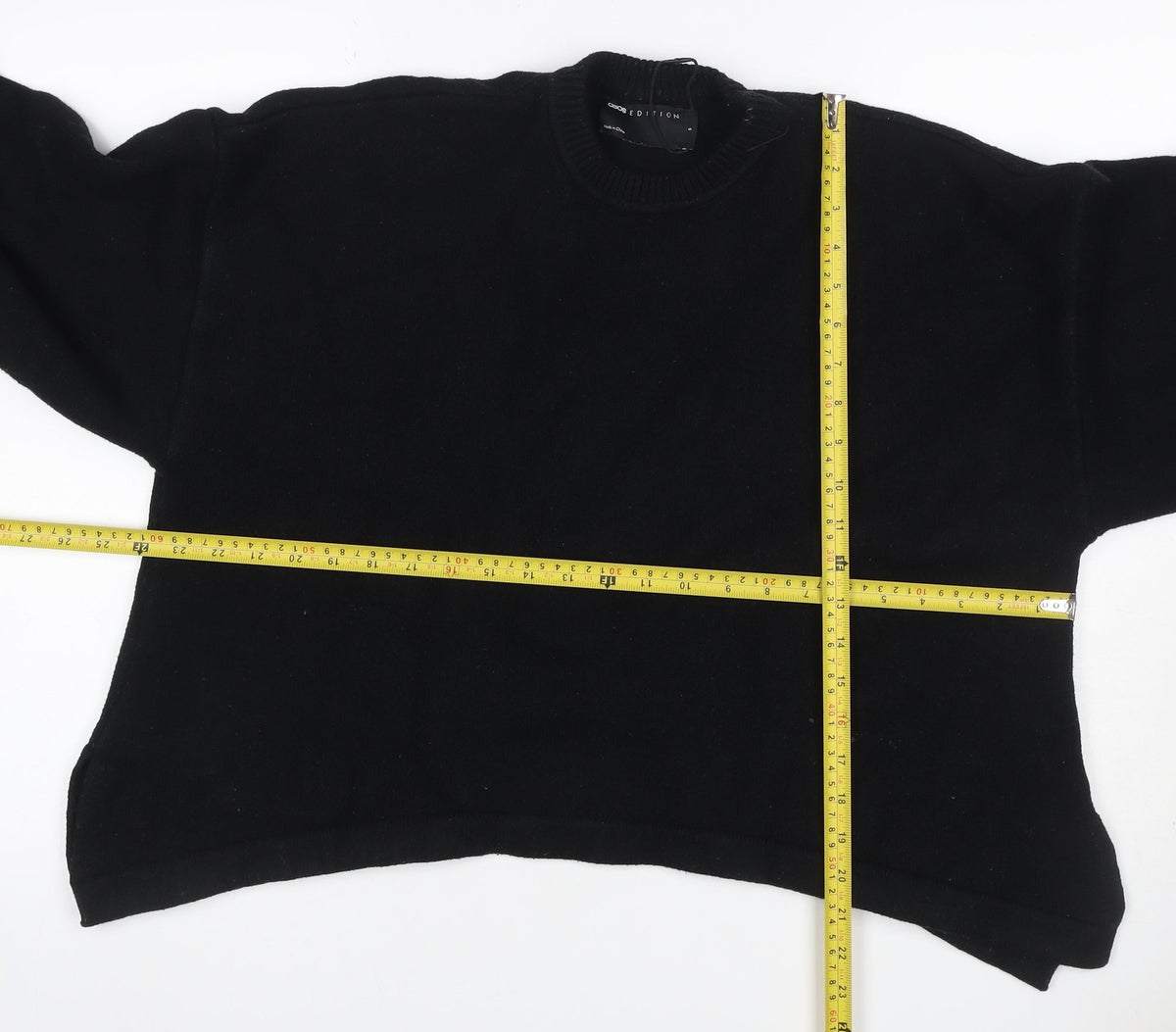 ASOS Edition Women Black S Relaxed Crew Neck 3/4 Sleeve Knit Jumper