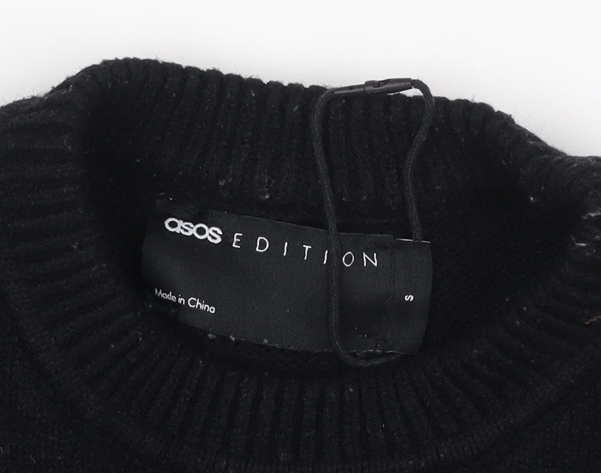 ASOS Edition Women Black S Relaxed Crew Neck 3/4 Sleeve Knit Jumper