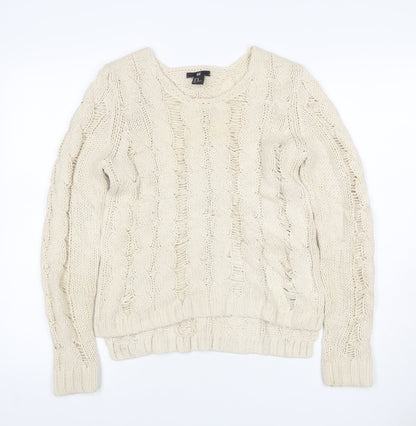 H&M Women Ivory XS Cable Knit Chunky Pullover Jumper Cotton Blend