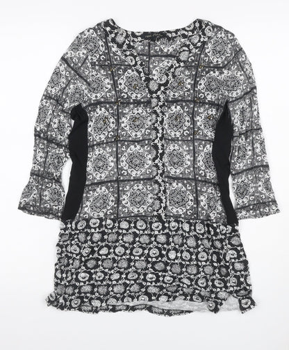 Next Petite Women’s Black White UK 6 Shift Mini Floral Button Dress