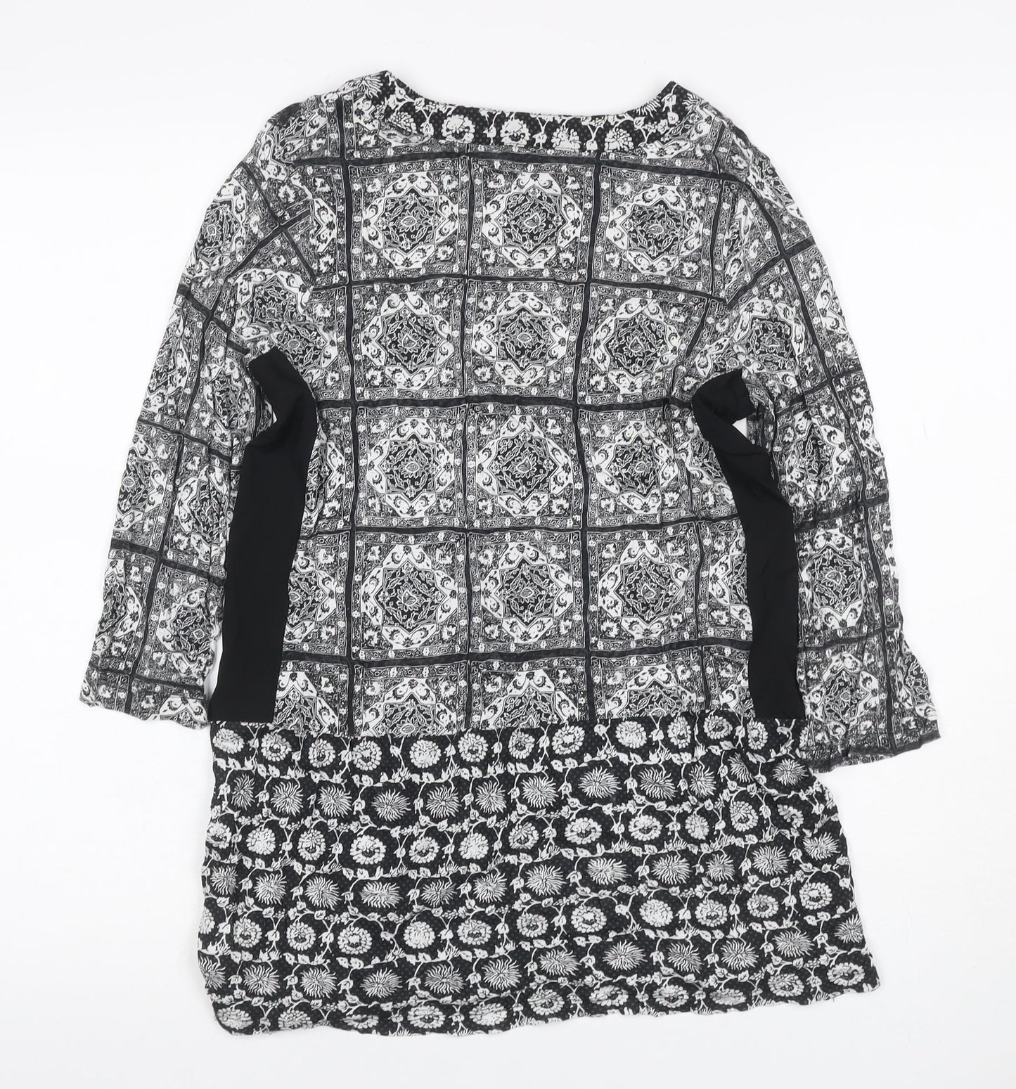Next Petite Women’s Black White UK 6 Shift Mini Floral Button Dress