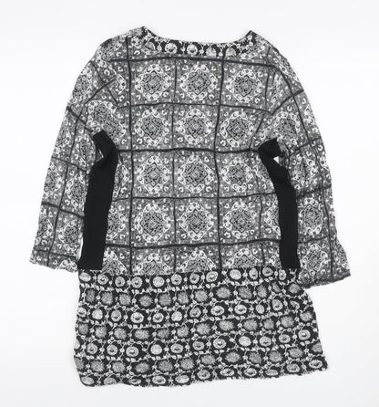 Next Petite Women’s Black White UK 6 Shift Mini Floral Button Dress