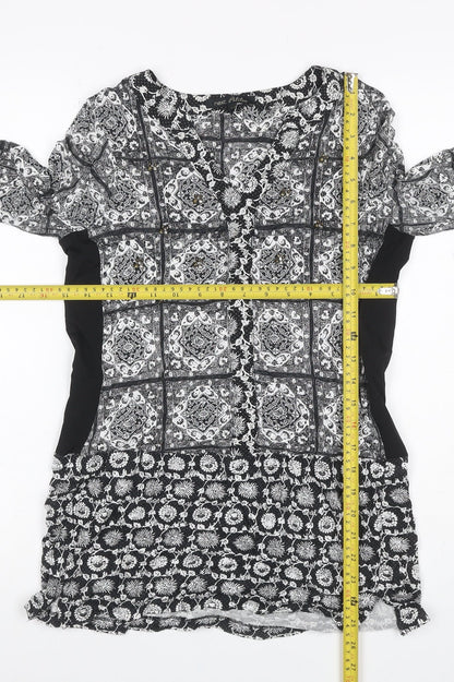 Next Petite Women’s Black White UK 6 Shift Mini Floral Button Dress