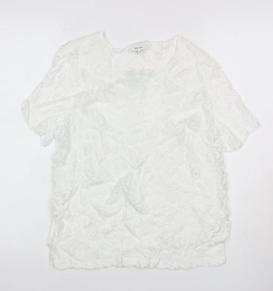 Reiss Women White M Floral Lace Puff Sleeve Short Sleeve T-Shirt