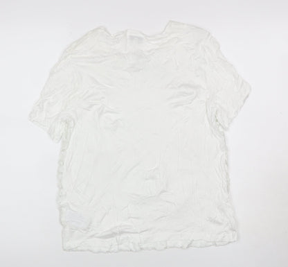 Reiss Women White M Floral Lace Puff Sleeve Short Sleeve T-Shirt