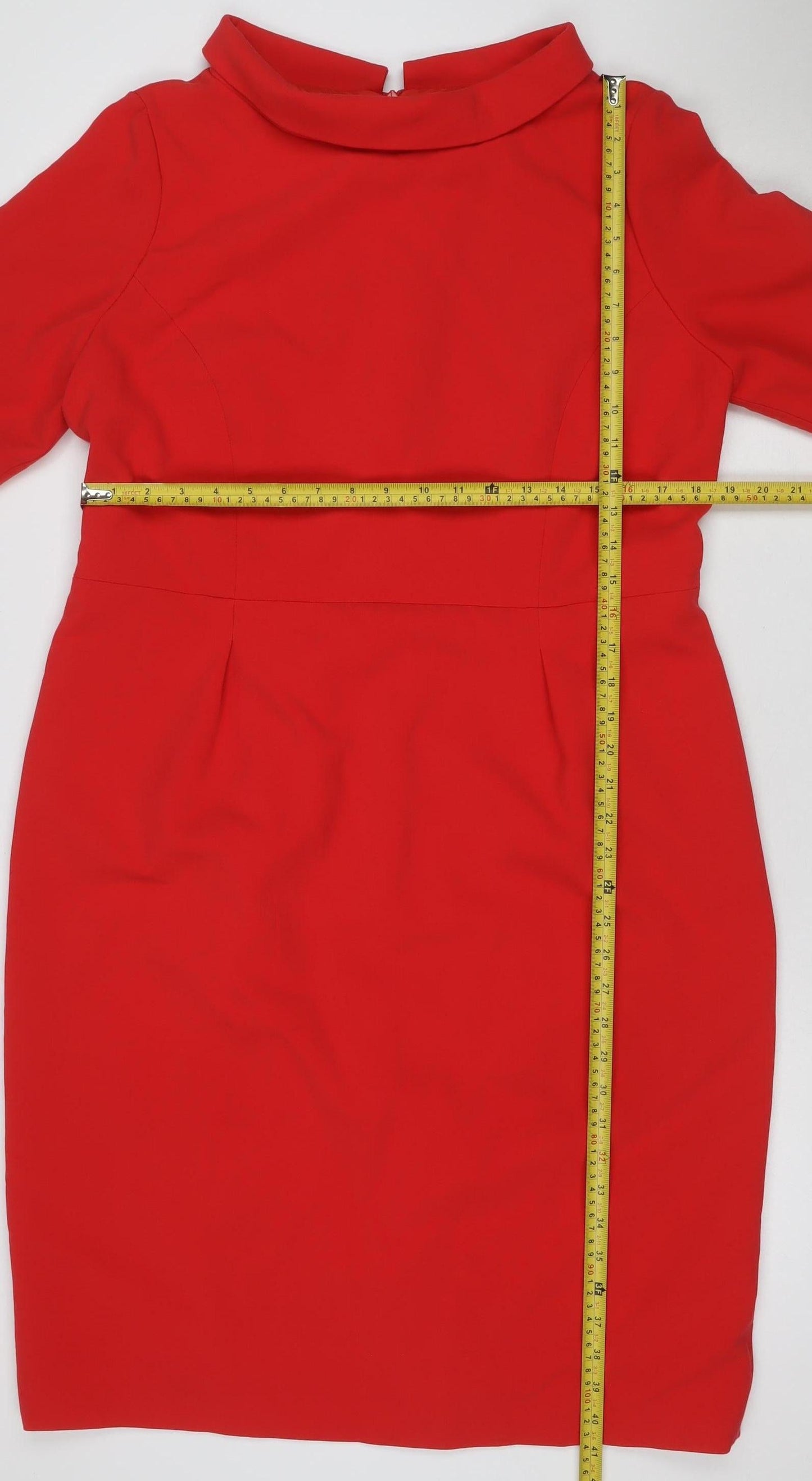 Bruce Oldfield Women Red UK 16 Sheath Knee Dress Collared Long Sleeve