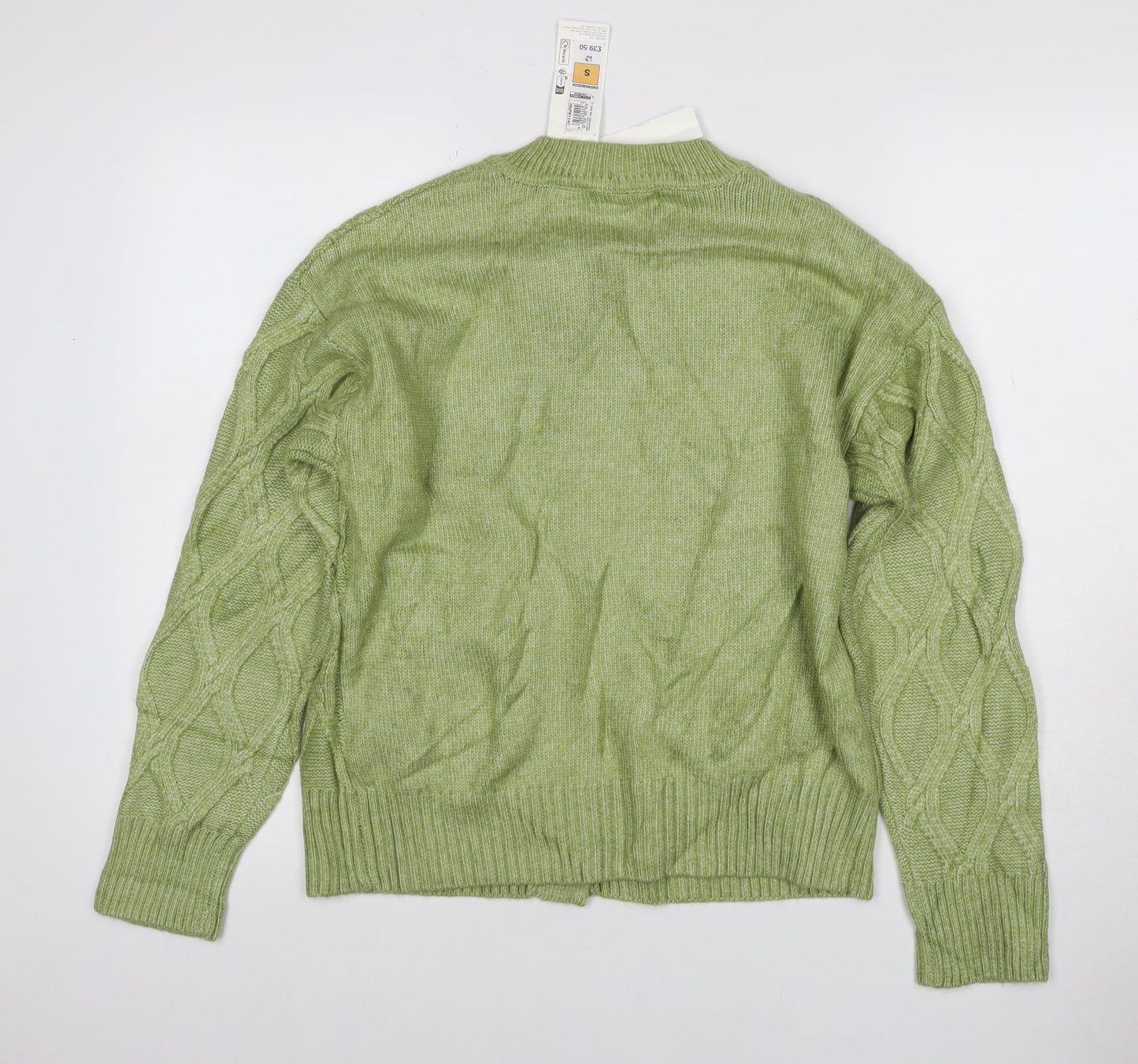 M&S Women Green Size S Cable Knit Button Cardigan