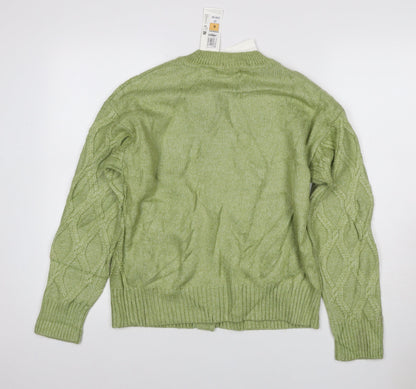 M&S Women Green Size S Cable Knit Button Cardigan