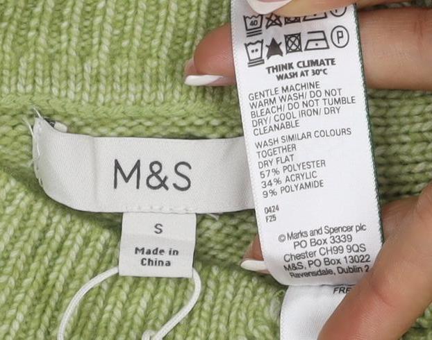 M&S Women Green Size S Cable Knit Button Cardigan