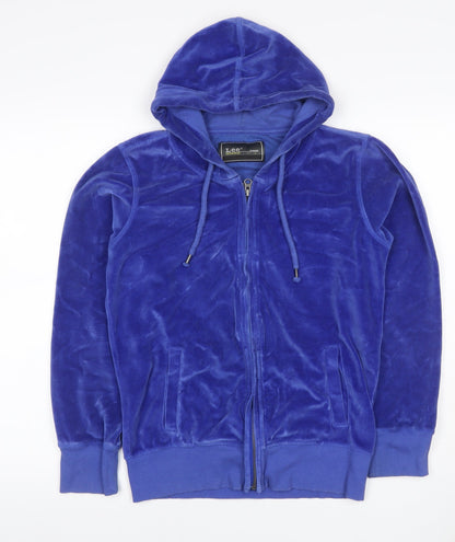 Lee Women Blue L Velour Full Zip Hooded Hoodie Pockets