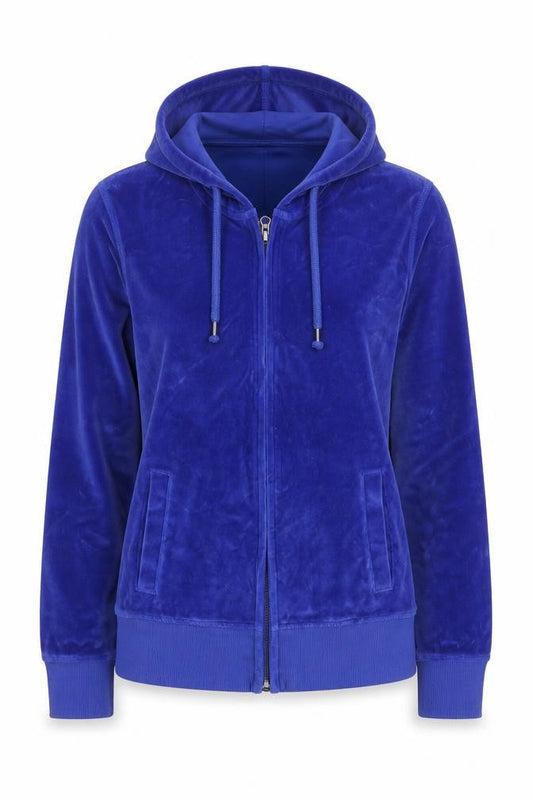Lee Women Blue L Velour Full Zip Hooded Hoodie Pockets