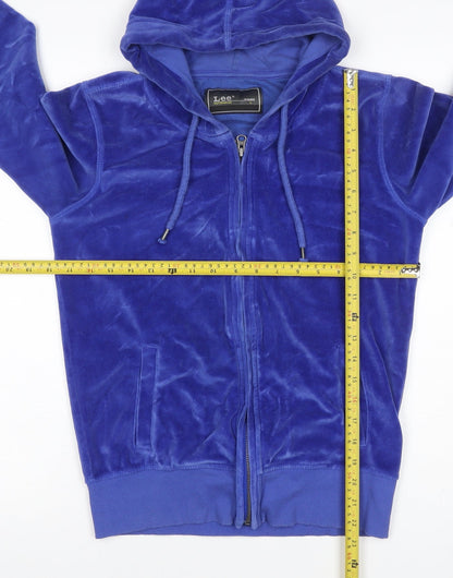 Lee Women Blue L Velour Full Zip Hooded Hoodie Pockets