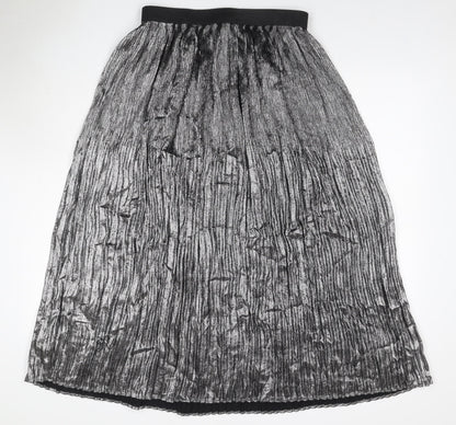 Marks and Spencer Women Silver UK 12 Petite Midi Tulip Pleated Skirt