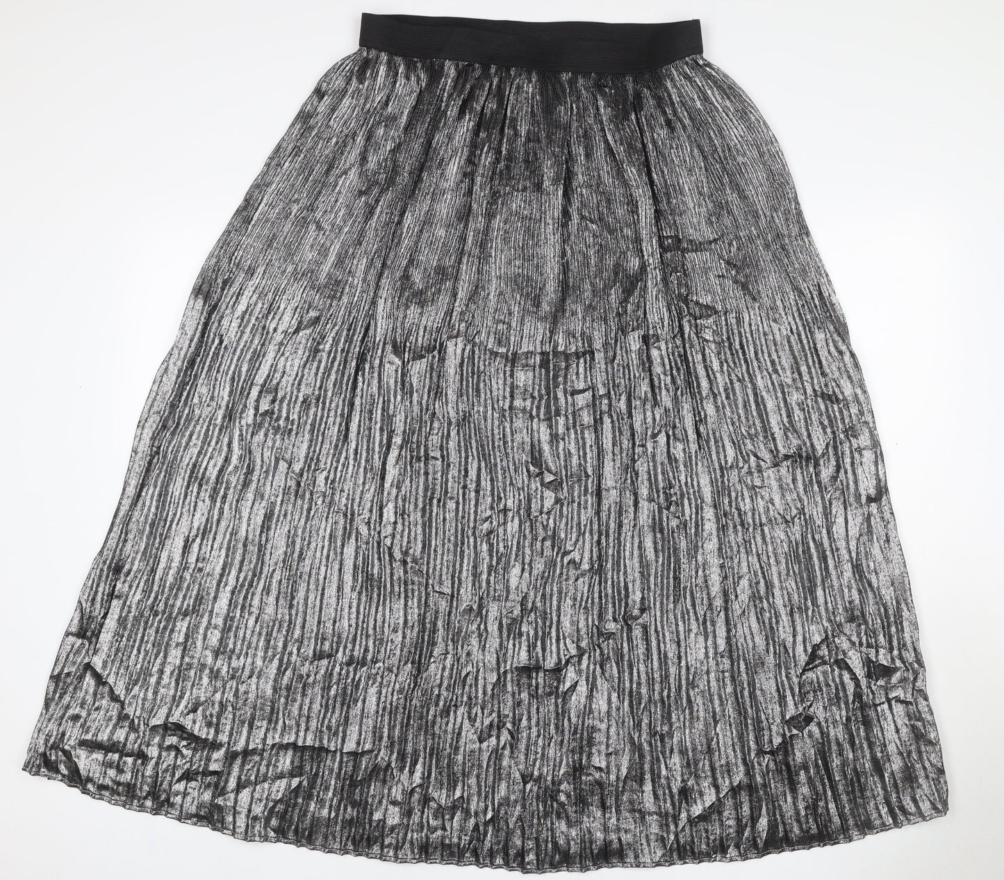 Marks and Spencer Women Silver UK 12 Petite Midi Tulip Pleated Skirt