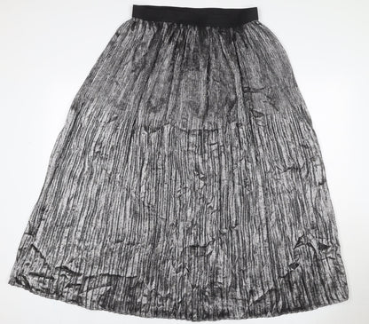 Marks and Spencer Women Silver UK 12 Petite Midi Tulip Pleated Skirt
