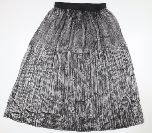 Marks and Spencer Women Silver UK 12 Petite Midi Tulip Pleated Skirt