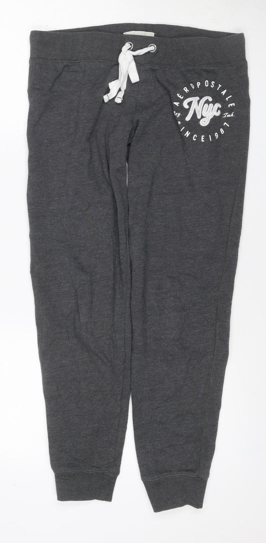 Aeropostale Women Grey M Jogger Sweatpants Logo Drawstring