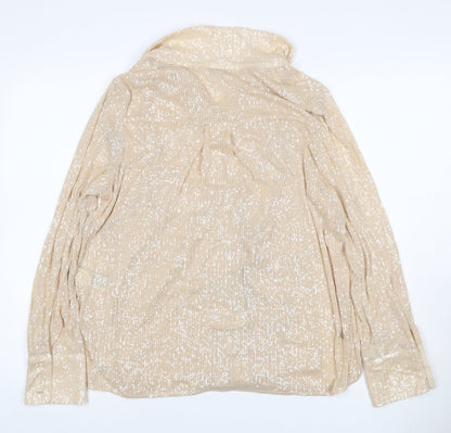 Marks and Spencer Women Beige UK 12 Sequin Collared Button-Up Shirt