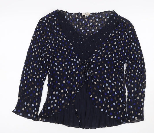 CC Women’s Blue L Polka Dot Chiffon Wrap Ruffle Sequin Blouse