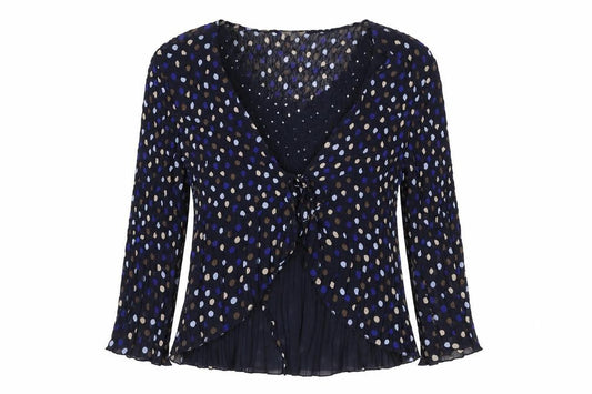 CC Women’s Blue L Polka Dot Chiffon Wrap Ruffle Sequin Blouse