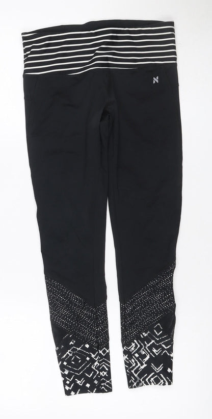 Next Women’s Black Geometric Print Gym Leggings UK 8 Stretch Zip Pocket