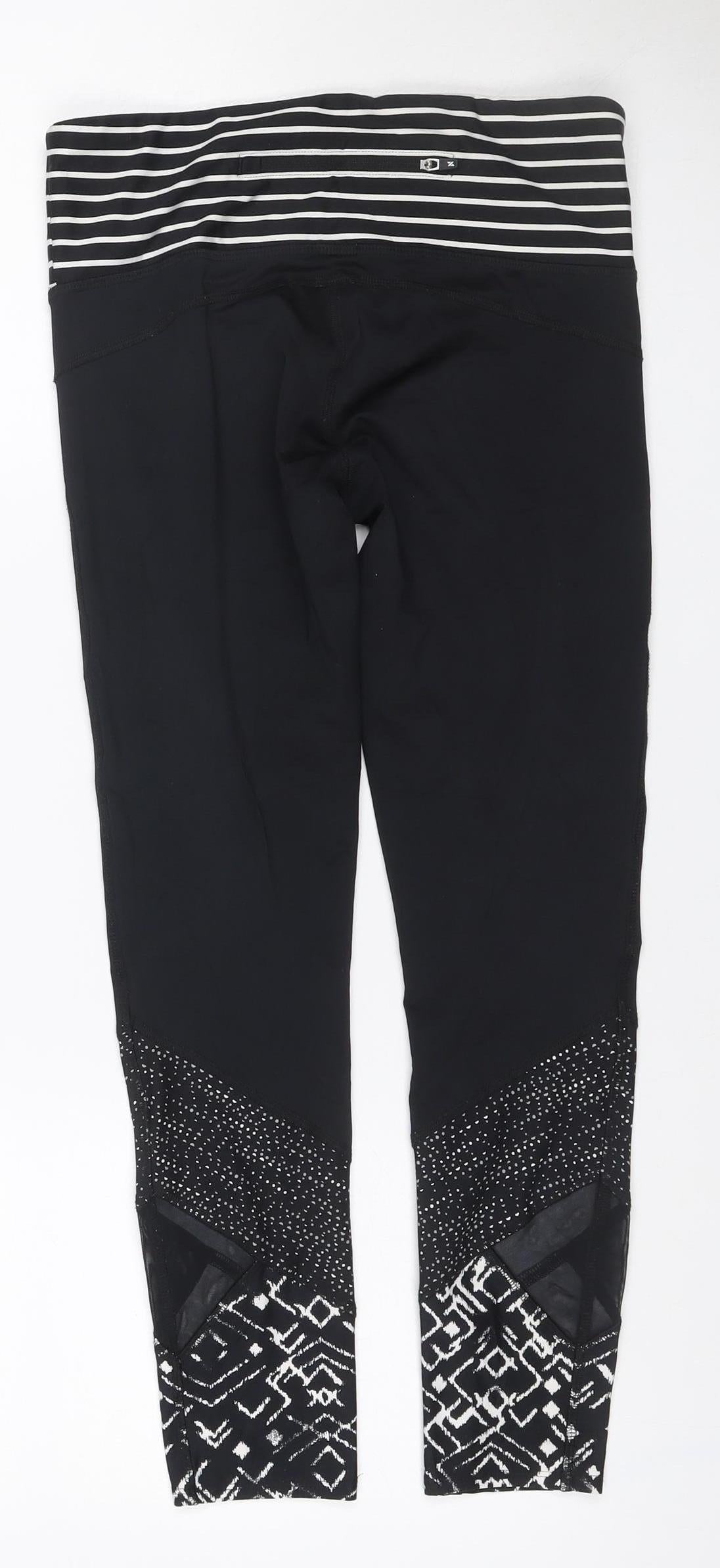 Next Women’s Black Geometric Print Gym Leggings UK 8 Stretch Zip Pocket